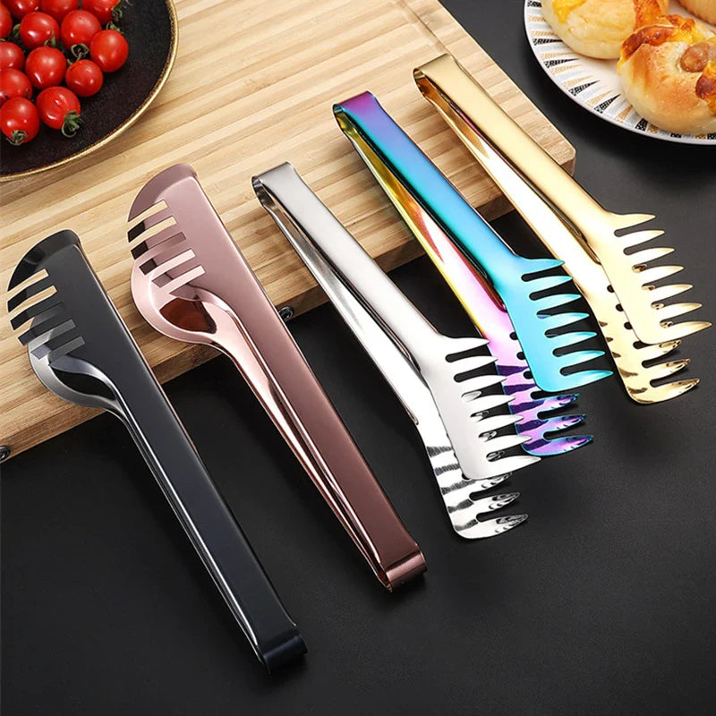 Axyaa Stainless Steel Kitchen Tongs: Color Comb Meal Clip for Non Stick Cookware