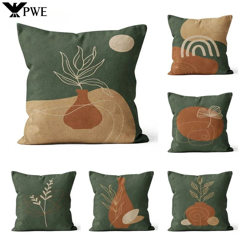Axyaa Nordic Style Green Linen Pillowcase 45x45cm Modern Decorative Cushion Cover