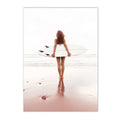 Axyaa Pink Beach Wave Surf Girl Canvas Painting Nordic Art Print