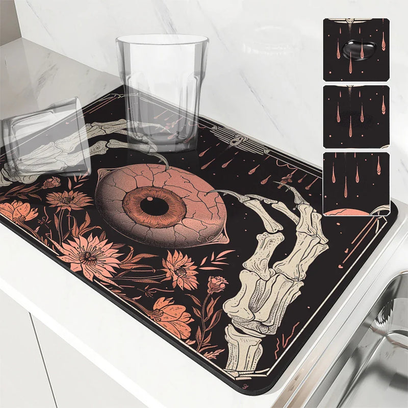 Axyaa Halloween Plants Drying Mat, Non-Slip Absorbent for Kitchen Counter