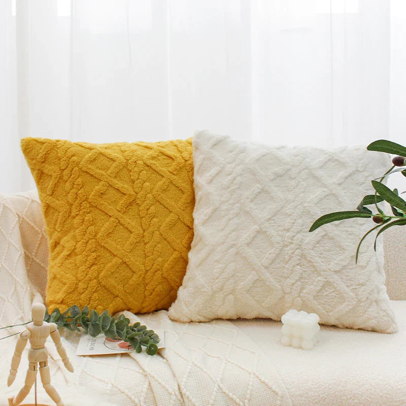 Axyaa Plush Geometric Lumbar Pillow Cover - Boho Cushions for Home Sofa Decor