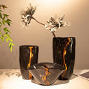 Axyaa Black Crack Glass Flower Vase - Modern Terrarium Room Floral Arrangement