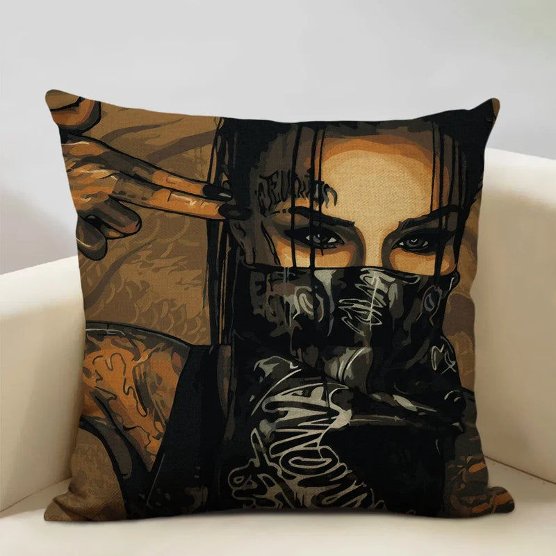 Axyaa African Lady Cushion Cover Pillow Case Sofa Decoration Linen Pillowcase