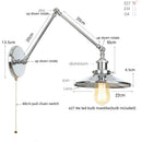 Axyaa Vintage Industrial Style Wall Sconce Lamp, Long Arm Adjustable LED, Pull Chain Switch