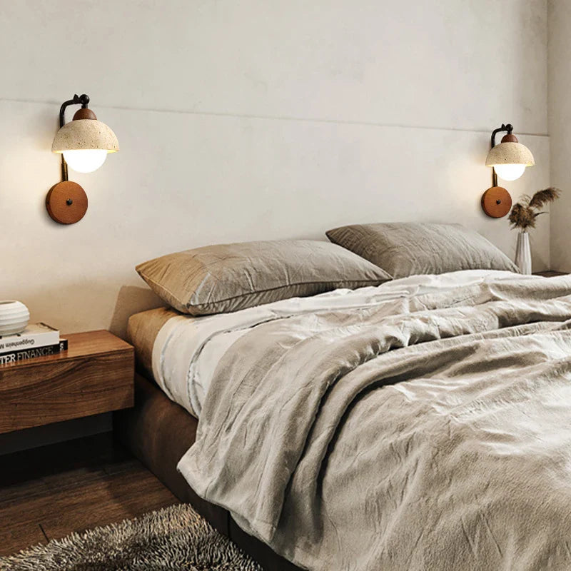 Axyaa Warm Yellow Travertine Half Circle LED Wall Lamp Modern Stone Home Decor