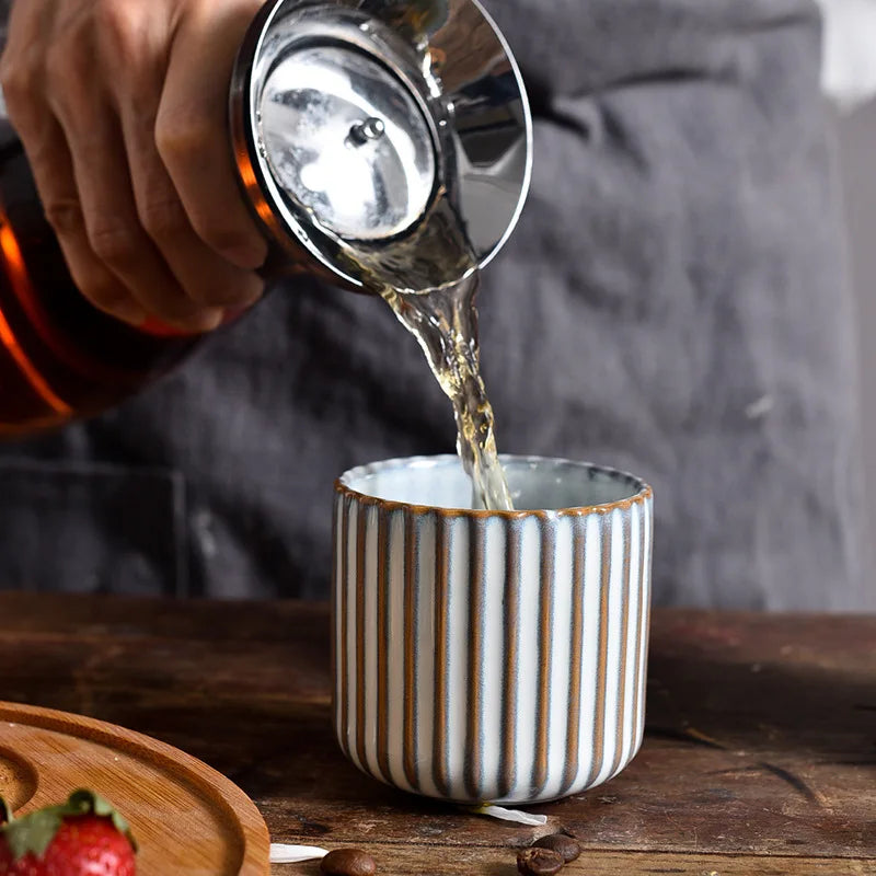 Axyaa Ceramic Tea Cup - Japanese Style Striped Coffee Mug 180ml Mug Drinkware