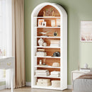 Axyaa White Arched Bookshelf with Storage Shelves, 8-Tier Open Display Shelving