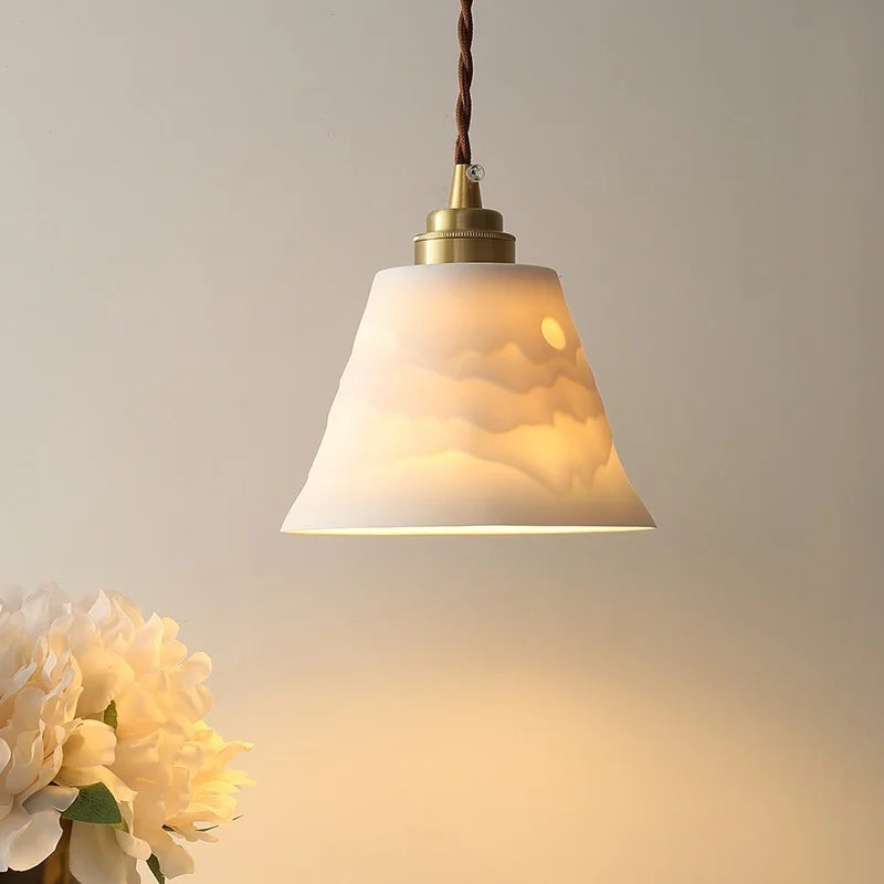 Axyaa White Ceramic LED Pendant Light Fixture with Copper Nordic Design