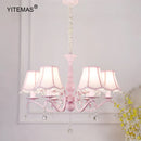 Axyaa Pink Crystal Chandelier with Fabric Shade for Princess Bedroom