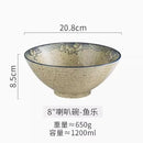 Axyaa 8-Inch Ceramic Trumpet Bamboo Hat Soup Bowl Set for Noodle & Tableware.