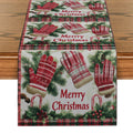 Axyaa Christmas Holiday Table Runner Gloves Fir Berries Decor Sugar Cane