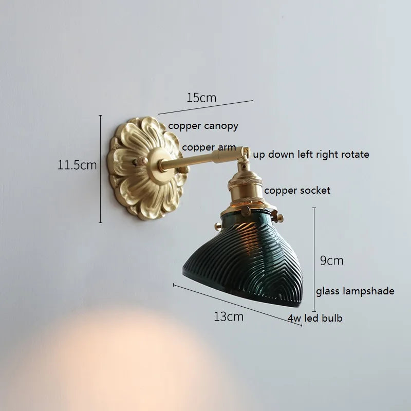 Axyaa Smoke Gray Glass LED Wall Sconce with Adjustable Copper Arm