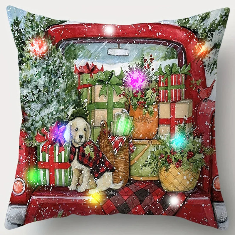 Axyaa LED Christmas Pillowcase with Truck Gifts & Tree Pattern