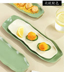 Axyaa Gilt-edged Green Ceramic Long Plate - High Grade Sushi Dim Sum Dessert Plate