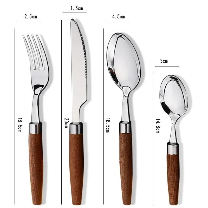 Axyaa Stainless Steel Cutlery Set with Wooden Handles
