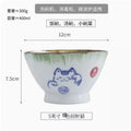 Axyaa Ceramic Lucky Cat Rice Bowl Set - 5" Bamboo Hat Household Tableware