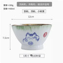 Axyaa Ceramic Lucky Cat Rice Bowl Set - 5" Bamboo Hat Household Tableware