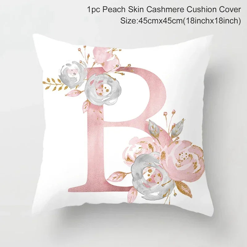 Axyaa Pink Letterwork Cushion Cover 45*45cm, Wedding Party Decor, Elegant Wedding Pillow