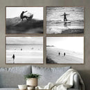 Axyaa Surfboard Coastal Wall Art Canvas - Black and White Beach Posters