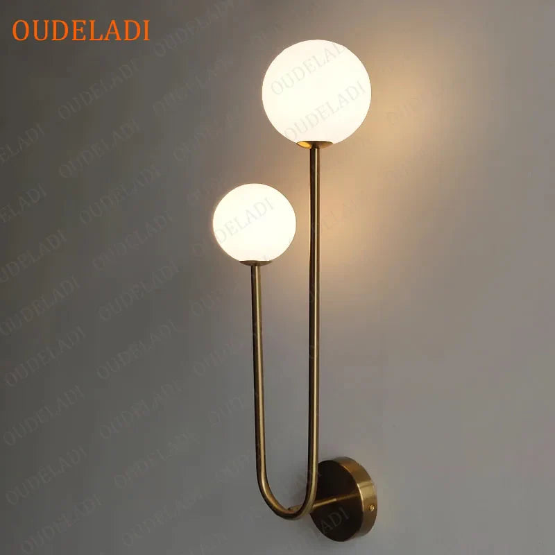 Axya Brass Wall Sconce Glass Ball LED Lamp for Bedroom Lighting