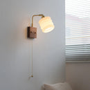 Axyaa Rotatable Walnut LED Wall Sconce White Glass Bedside Lamp