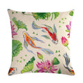 Axyaa Lotus Carp Print Cushion Cover for Home Decor on Mahogany Chair
