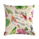 Axyaa Lotus Carp Print Cushion Cover for Home Decor on Mahogany Chair