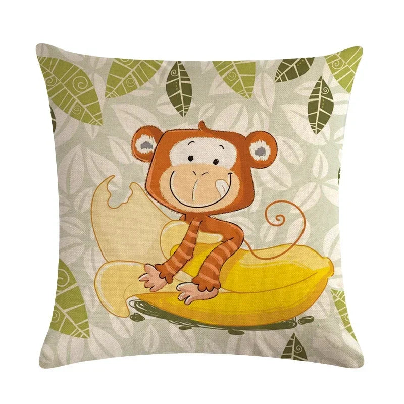 Axyaa Cartoon Animal Linen Throw Pillow Cover Home Sofa Bed Decoration 45*45cm