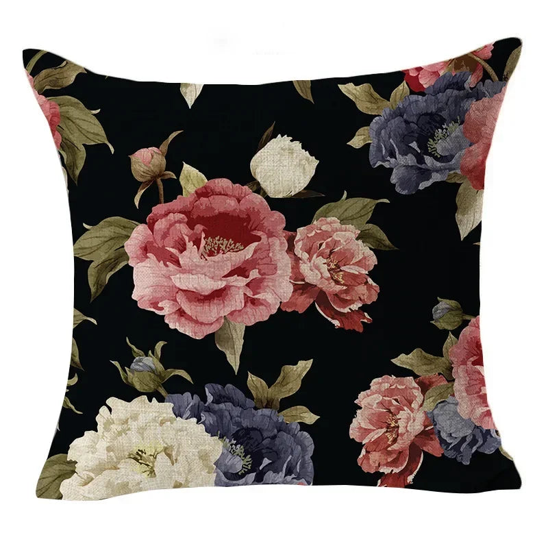 Axyaa Rose Flower Linen Pillowcase 45*45cm Office Car Sofa Living Room Decor