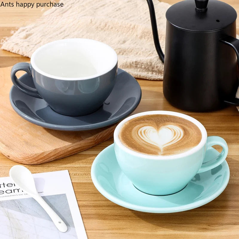 Axya Solid Color Ceramic Coffee Cup and Saucer Set