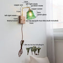 Axyaa Amber Glass Wood LED Wall Lamp with Switch for Living Room and Stair Lighting