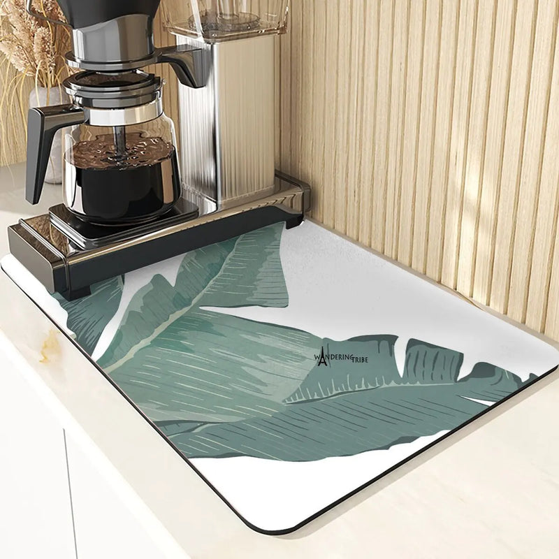 Axyaa Silicone Leaf Print Drying Mat & Coaster Set