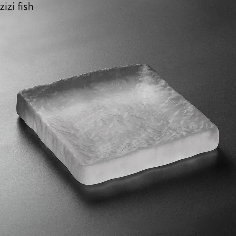 Axya Frosted Glass Tray for Tea Pot Mat Fruit Cake Dessert Storage