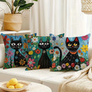 Colorful Cats & Flowers Pillow Covers by Axyaa - Sofa, Bedroom, Car Pillow Cover