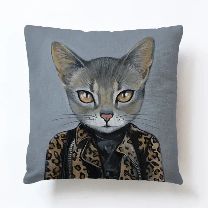 Axyaa Cartoon Animal Linen Pillowcase for Home Sofa Decor