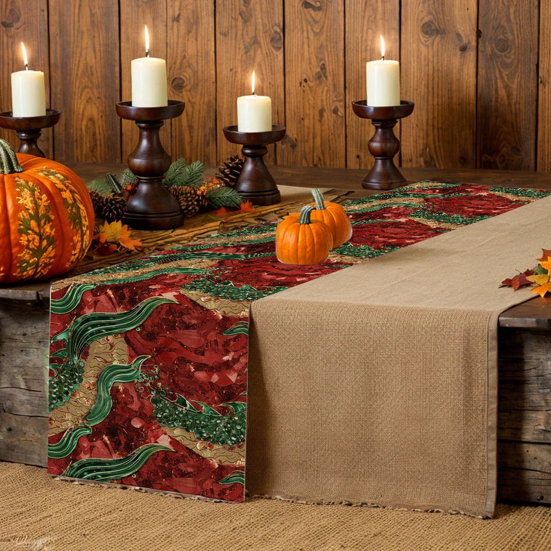 Axyaa Christmas Scales Table Runner - Farmhouse Dining Decorations for Party Tables