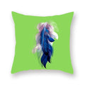 Axyaa Avocado Green Feather Print Pillow Cover 45x45cm