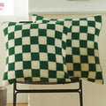 Axyaa Plaid Faux Fur Wool Throw Pillow Cover for Home Decor