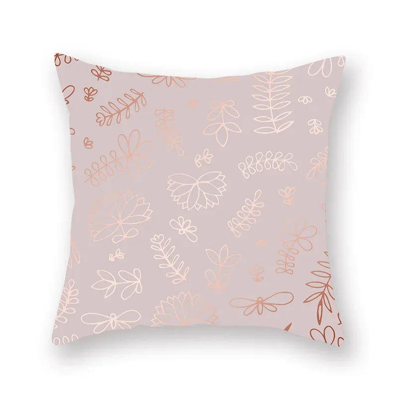 Axyaa Pink Gold Geometry Polyester Pillow Case 45*45cm Square