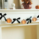 Axyaa Halloween Pumpkin Garland Banner with Black Bows & Wooden Shapes