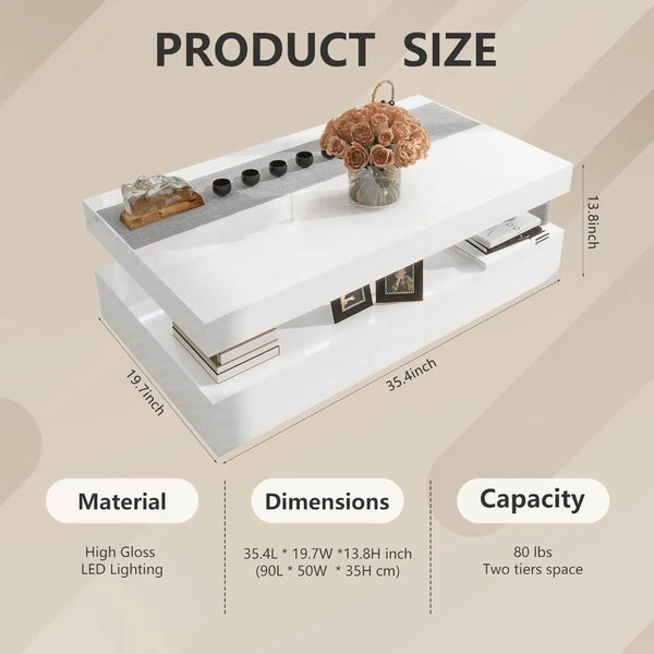 Axyaa Modern RGB LED Coffee Table - Contemporary Centerpiece for Living Spaces