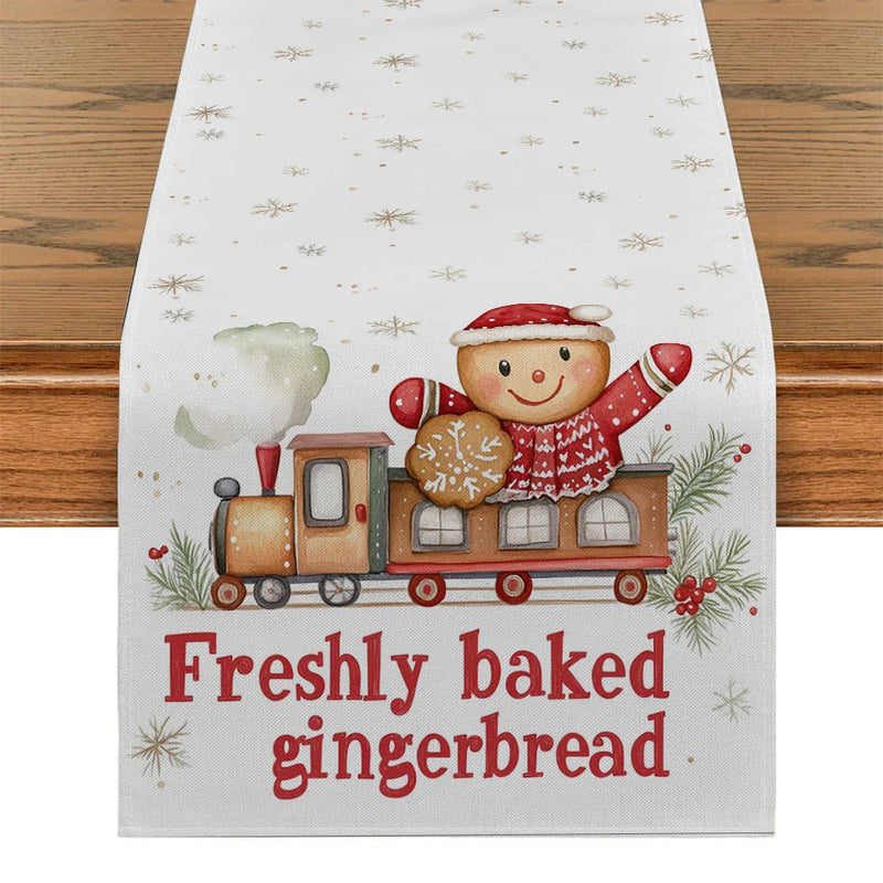 Axyaa Christmas Gingerbread Snowflake Table Runner for Home Wedding Centerpieces