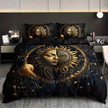 Axyaa Celestial Golden Sun Moon Stars Bedding Set with 2 Pillowcases