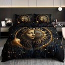 Axyaa Celestial Golden Sun Moon Stars Bedding Set with 2 Pillowcases