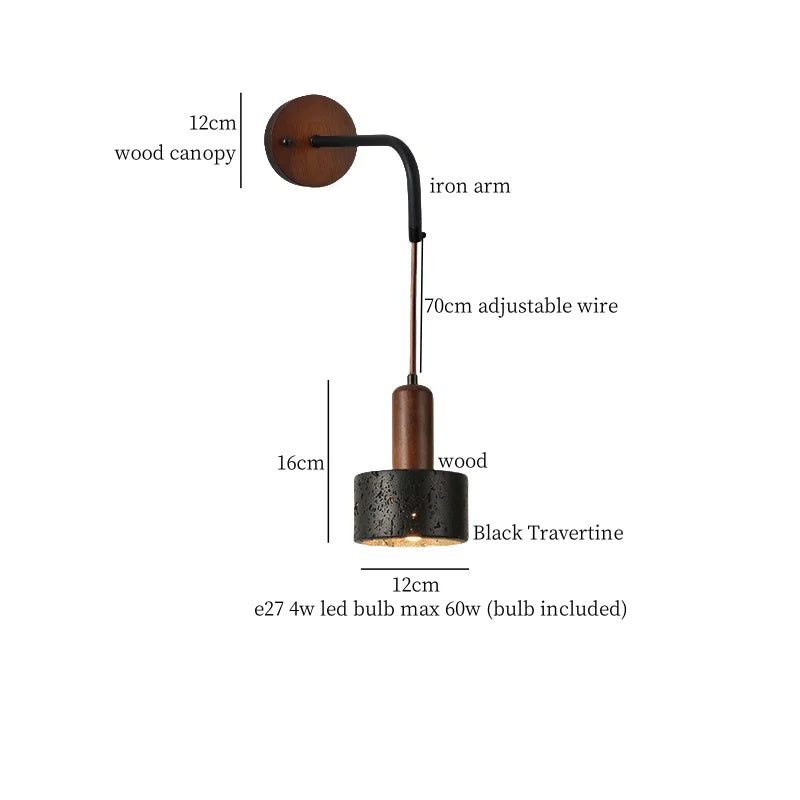 Axyaa Wabi Sabi LED Wall Light 70CM Black Travertine Bedside Lamps