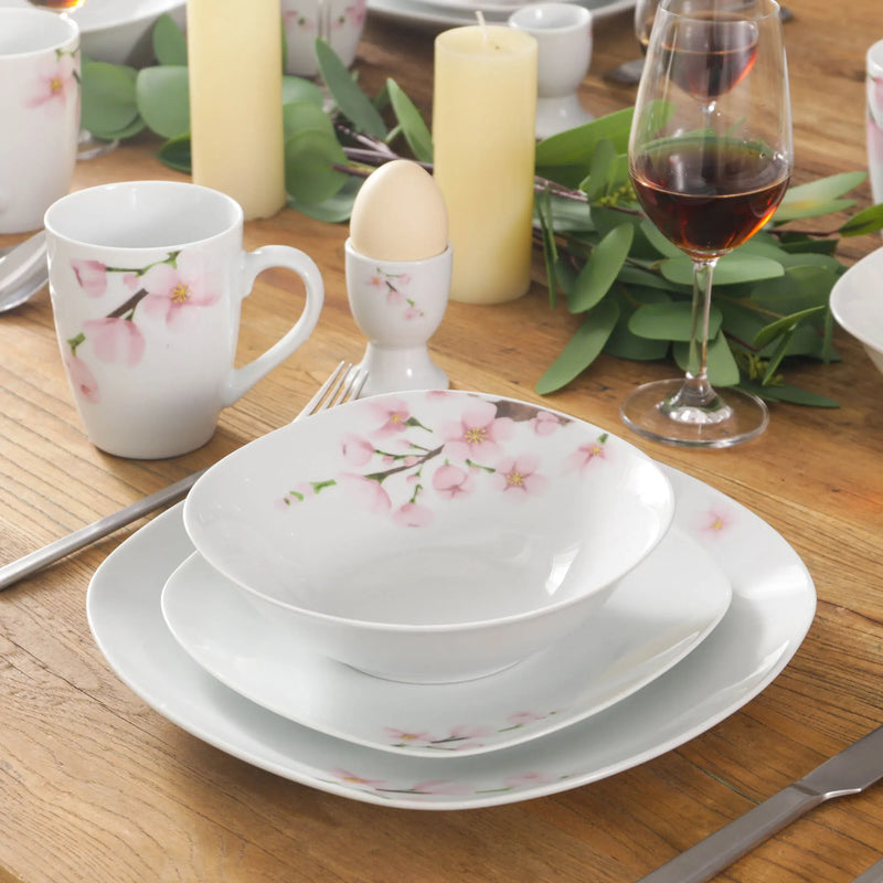 Axya Porcelain Dinner Set with Egg Cup, Cup, Plate, Bowl, Mug, and Pot