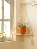 Axyaa Macrame Hanging Shelf | Boho Wood Floating Corner Wall Shelf