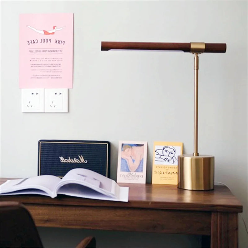Axyaa Wood Grain LED Desk Lamp for Modern Hotel Decor & Eye Protection