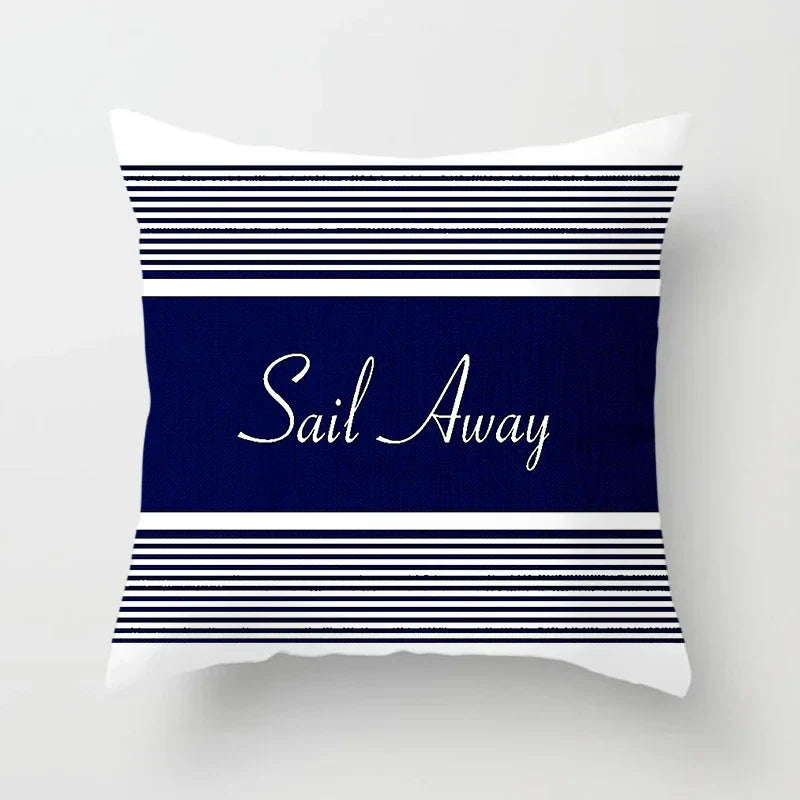 Axyaa Blue Mediterranean Compass Anchor Pillow Cover 45x45cm
