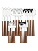 Axyaa Stainless Steel Cutlery Set with Imitation Wooden Handles